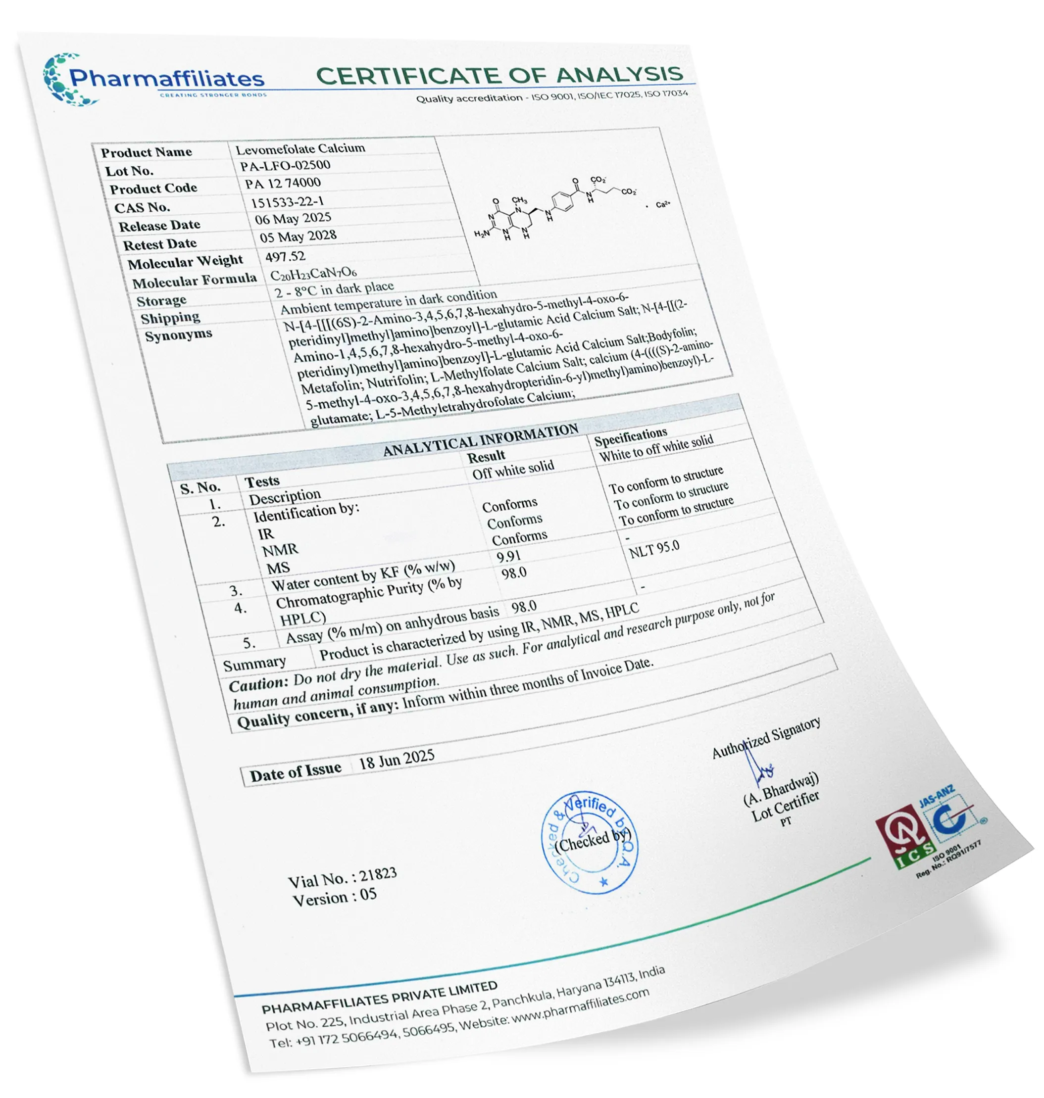 Certificate of Analysis